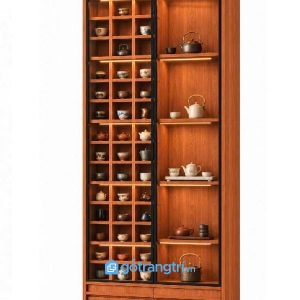 Tủ trưng bày ấm chén vân gỗ cánh kính khung đen có đèn LED GHS-5143