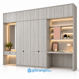 ủ quần áo kết hợp bàn học và bàn trang điểm GHS-5111 - 3000x600x2400mm - Màu gỗ 413