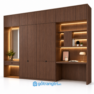ủ quần áo kết hợp bàn học và bàn trang điểm GHS-5111 - 3000x600x2400mm - Màu gỗ 613