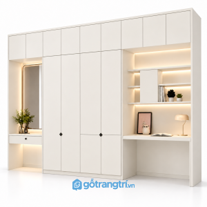 ủ quần áo kết hợp bàn học và bàn trang điểm GHS-5111 - 3000x600x2400mm - Màu trắng