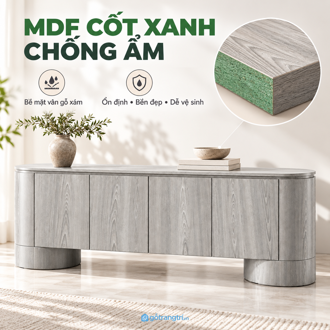 Vân gỗ màu xám nhẹ, dễ kết hợp nội thất